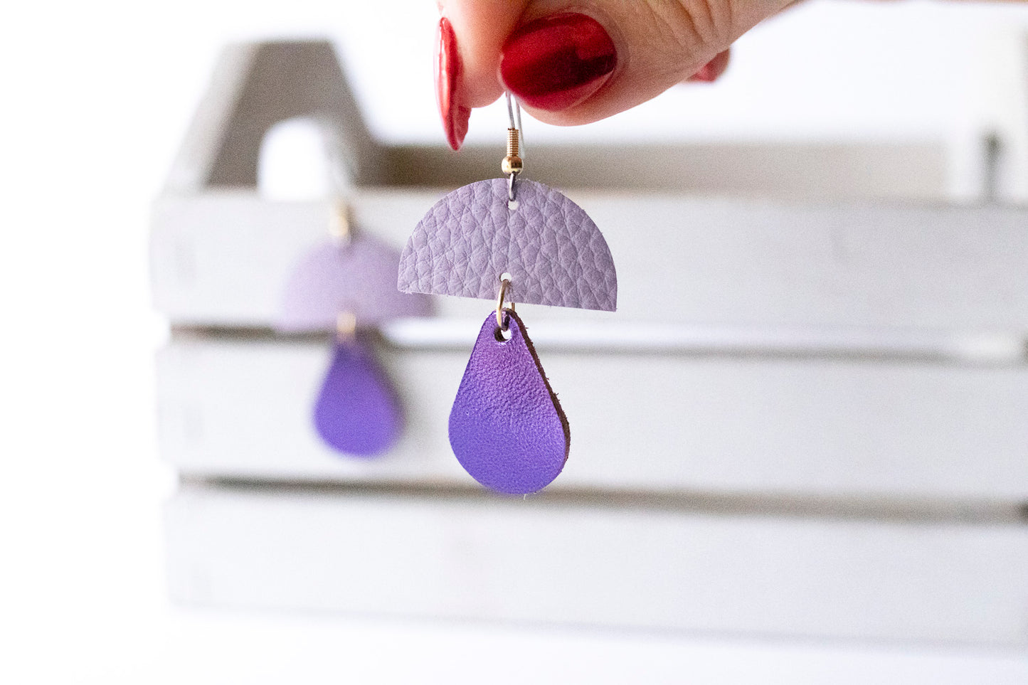 Leather Earrings / Mushrooms / Taro Milk Tea