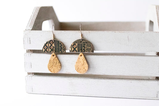 Leather Earrings / Mushrooms / Egyptian Cork