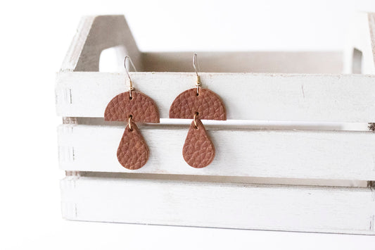 Leather Earrings / Mushrooms / Saddle Brown