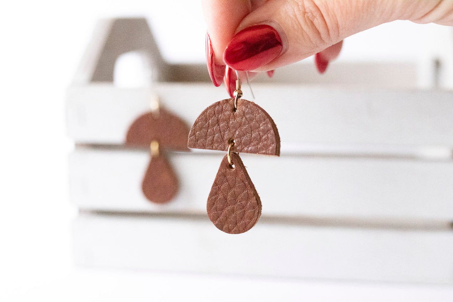 Leather Earrings / Mushrooms / Saddle Brown