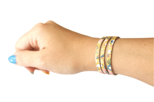 Leather Bracelet / Ultra Skinny Sliced Cuff / Fall Bouquet