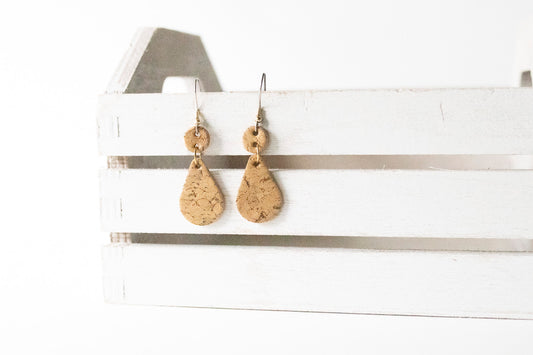Leather Earrings / Droplets / Gold Flake Cork