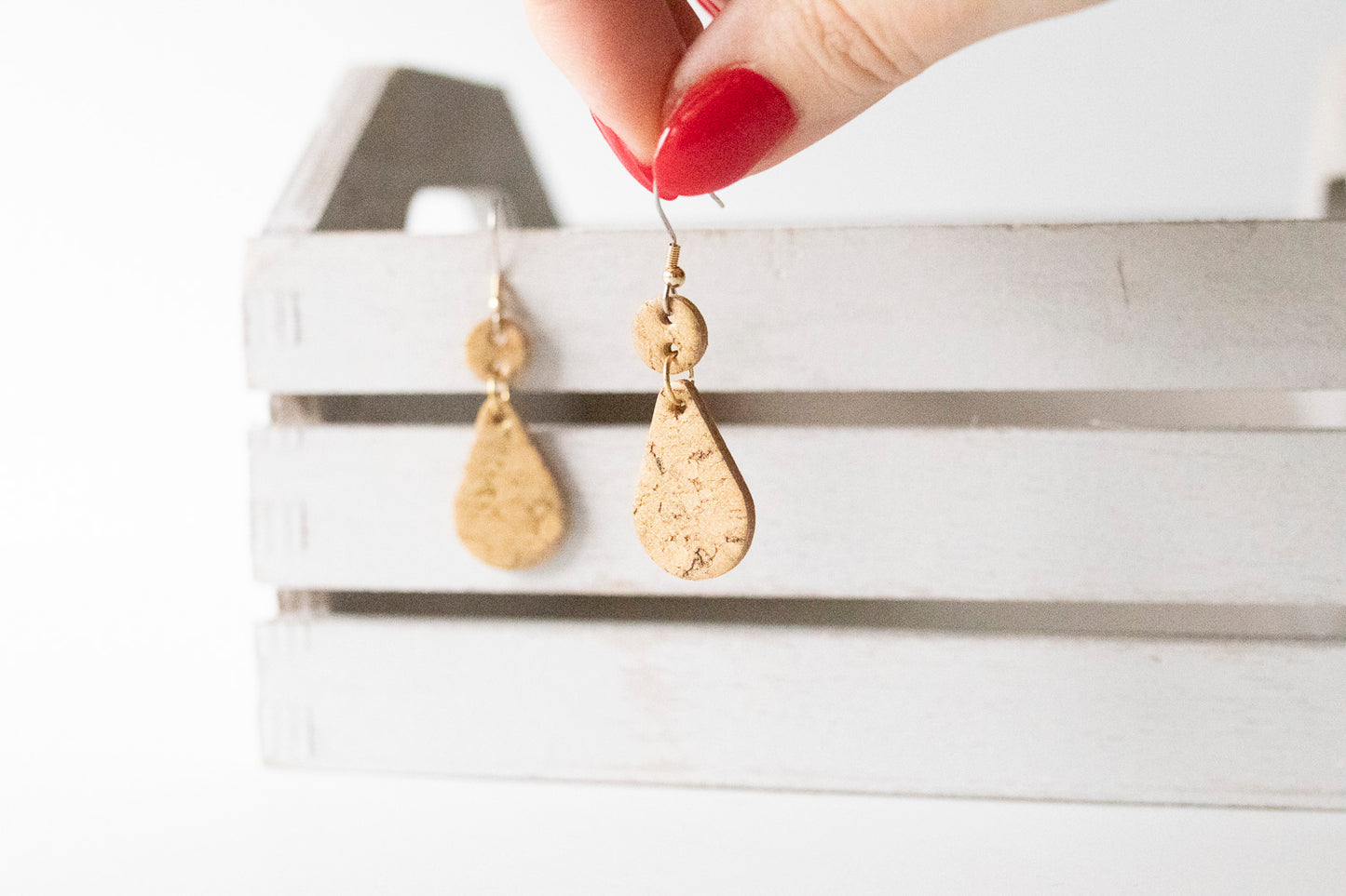 Leather Earrings / Droplets / Gold Flake Cork