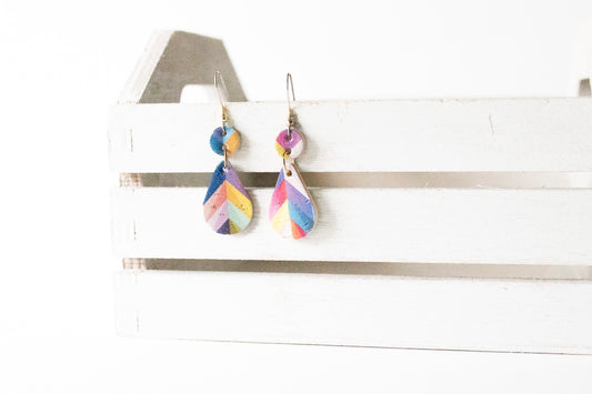 Leather Earrings / Droplets / Prismatic Shard Cork