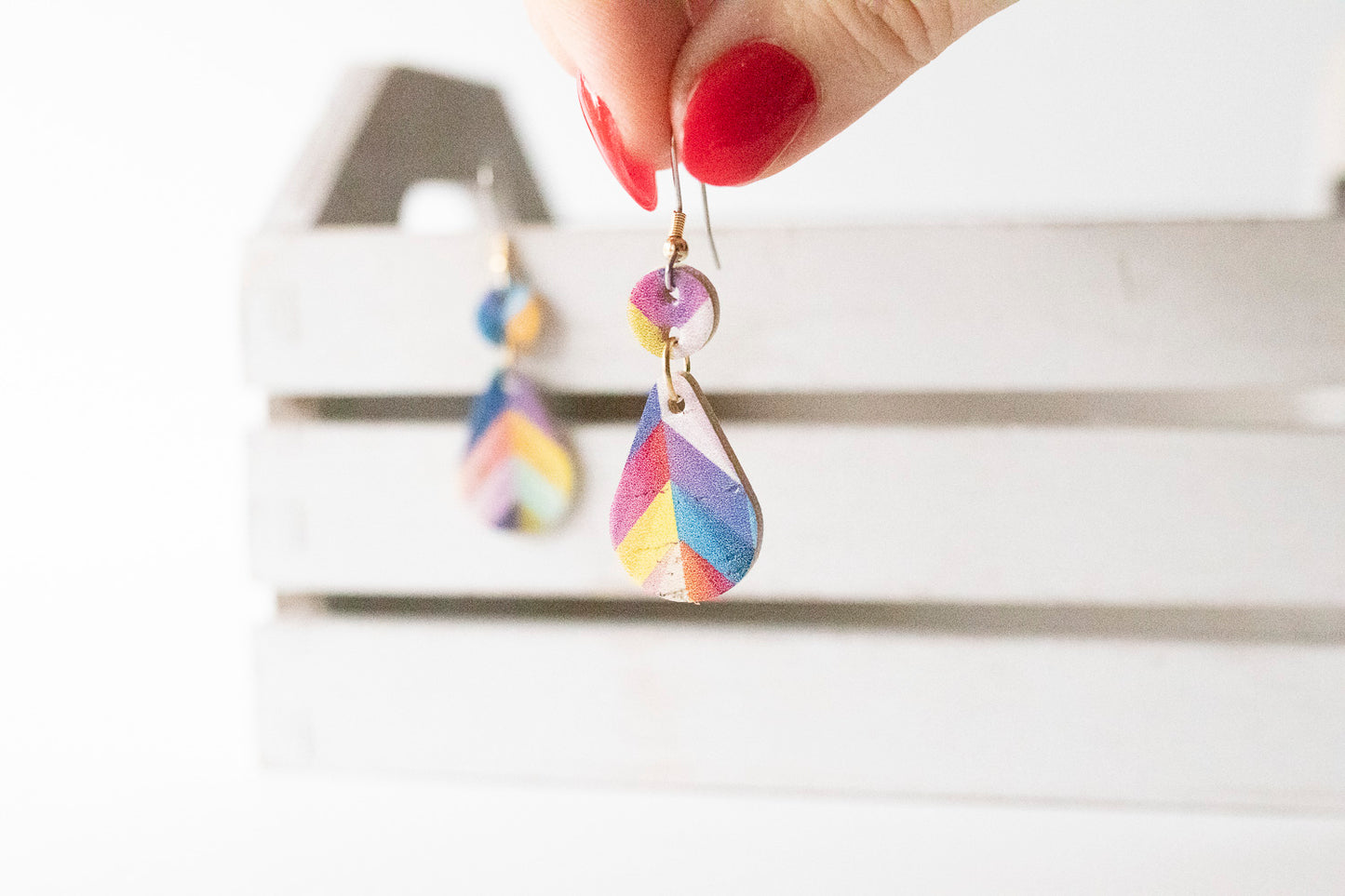 Leather Earrings / Droplets / Prismatic Shard Cork