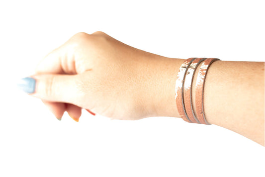 Leather Bracelet / Ultra Skinny Sliced Cuff / Rust Blooms