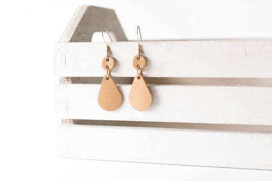 Leather Earrings / Droplets / Khaki