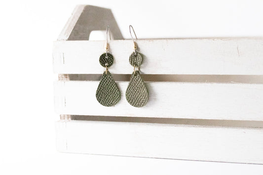 Leather Earrings / Droplets / Olive Branch