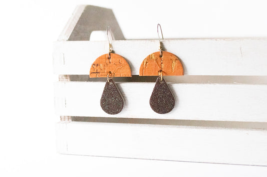 Leather Earrings / Mushrooms / Chocolate Orange