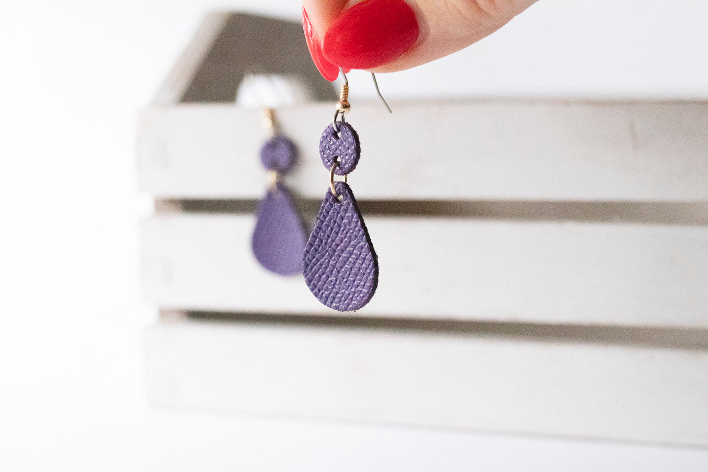 Leather Earrings / Droplets / Aubergine