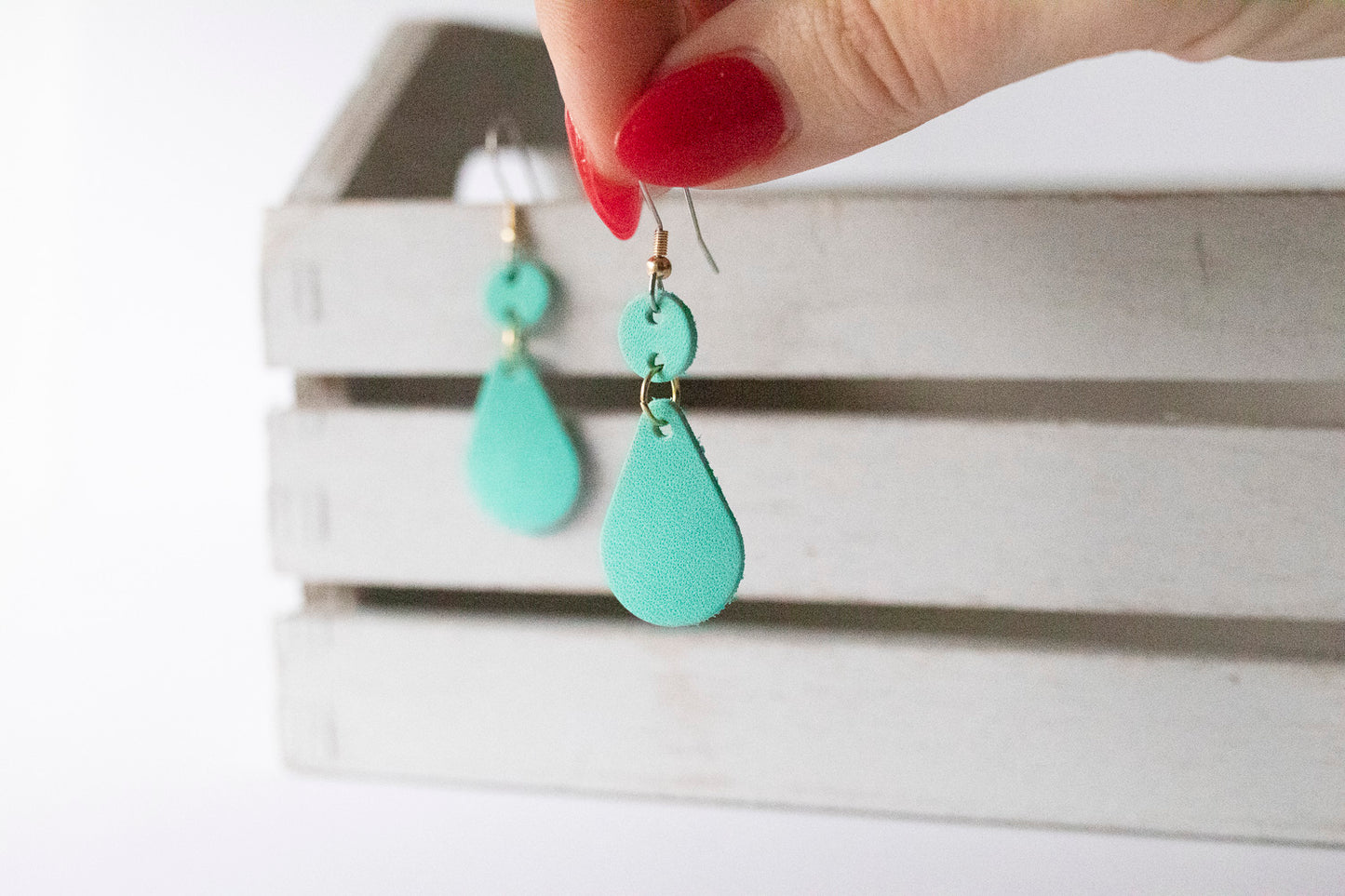 Leather Earrings / Droplets / Tropical Cabana