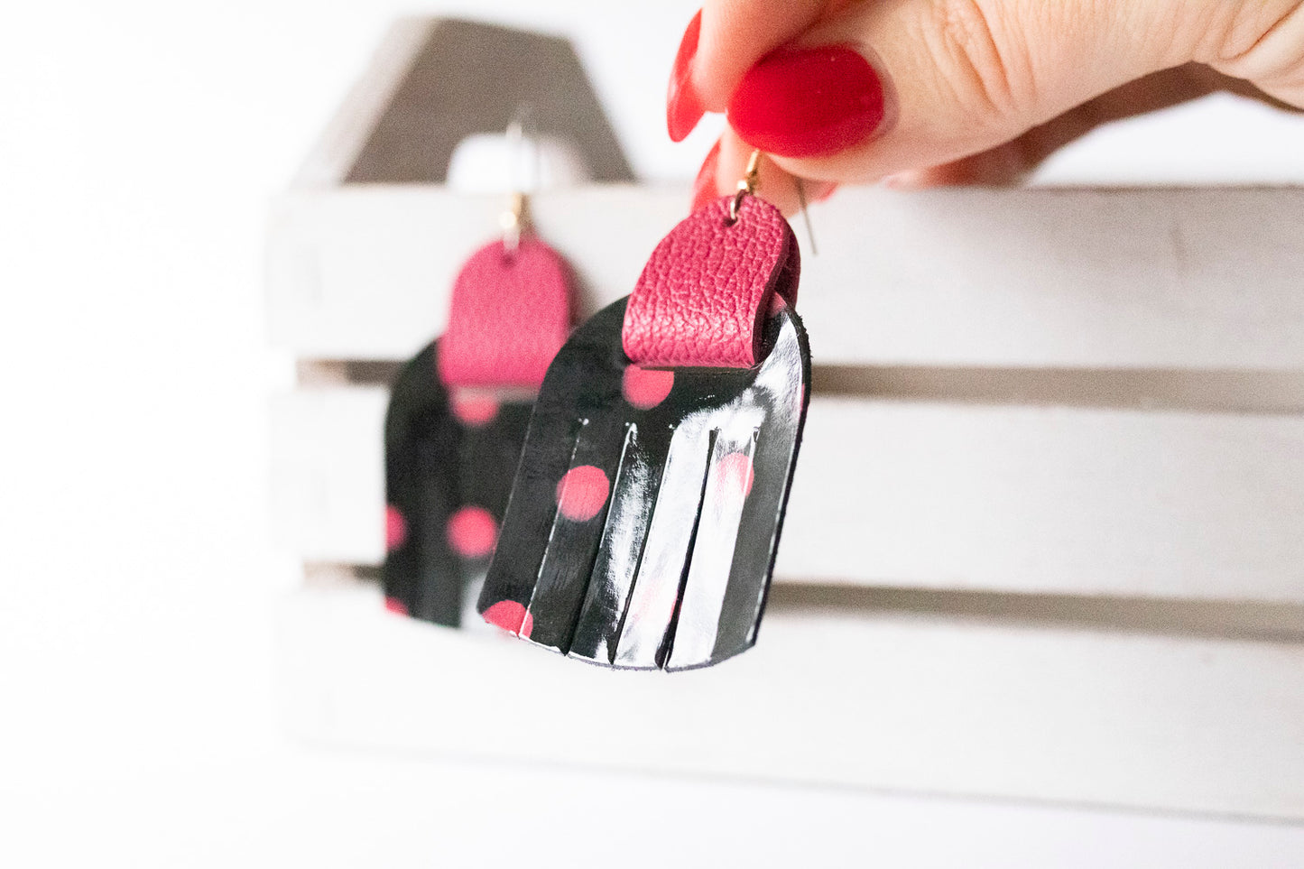 Leather Earrings / Fringies / Berry Gloss & Raspberry