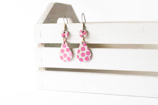 Leather Earrings / Droplets / Pinky Dots Cork