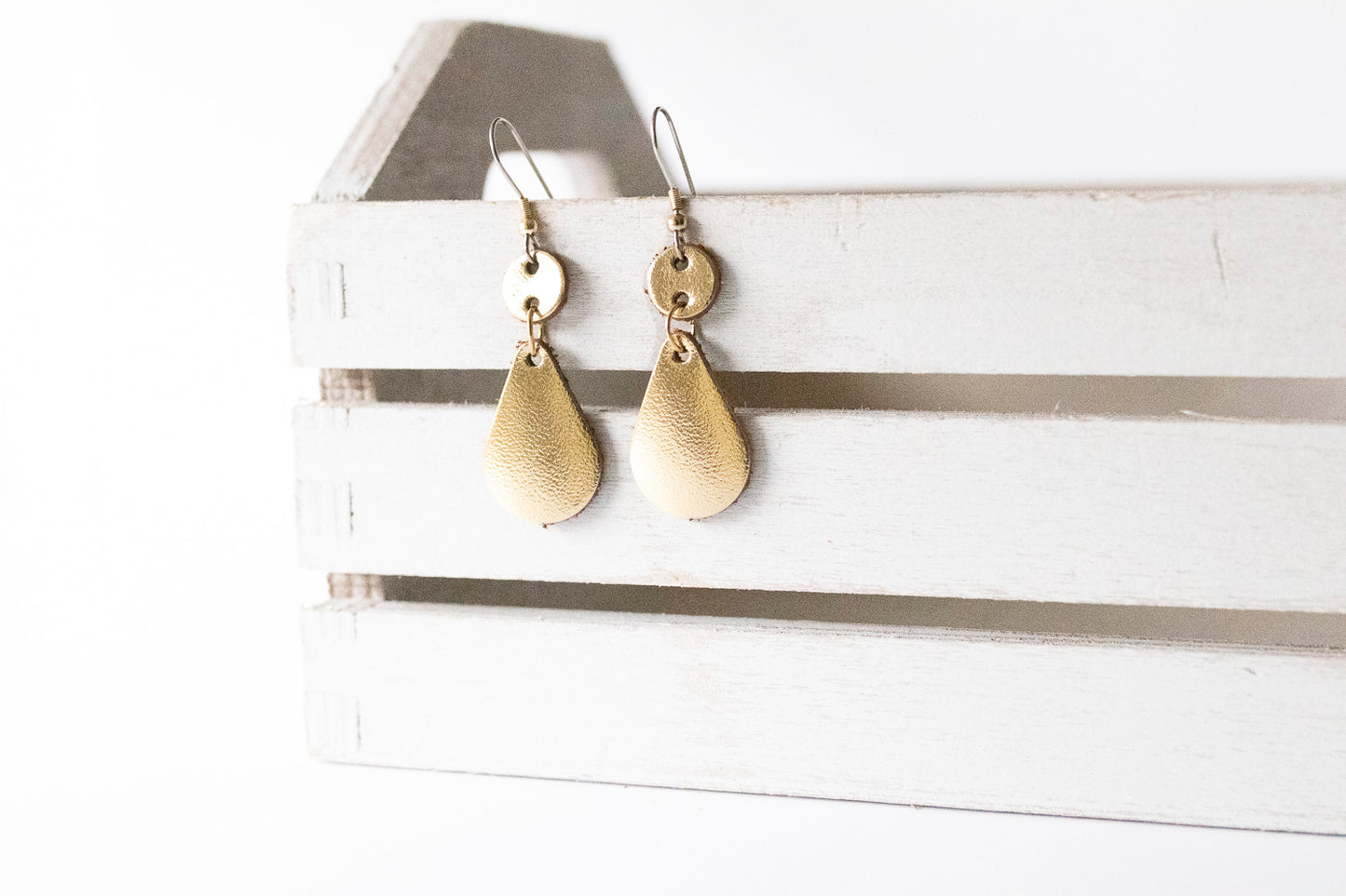 Leather Earrings / Droplets / Metallic Gold