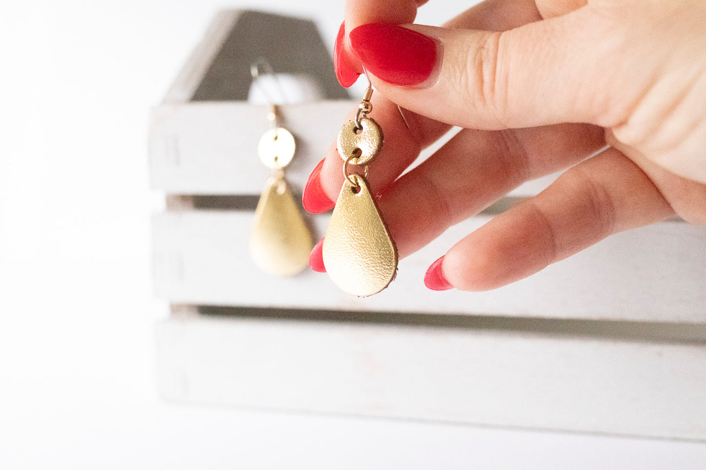 Leather Earrings / Droplets / Metallic Gold