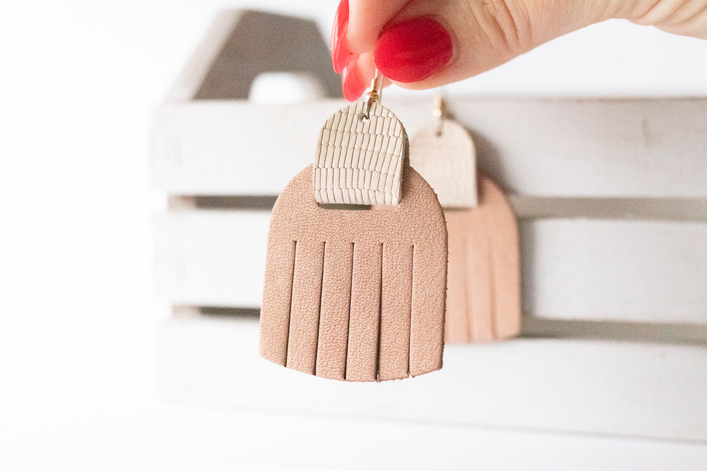 Leather Earrings / Fringies / Rose Latte & Cream Mosaic