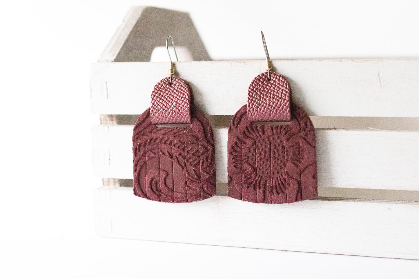 Leather Earrings / Fringies / Berry Suede & Rose Quartz