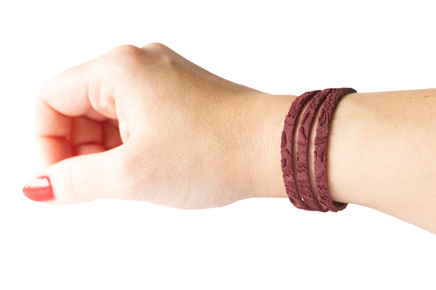 Leather Bracelet / Ultra Skinny Sliced Cuff / Berry Suede