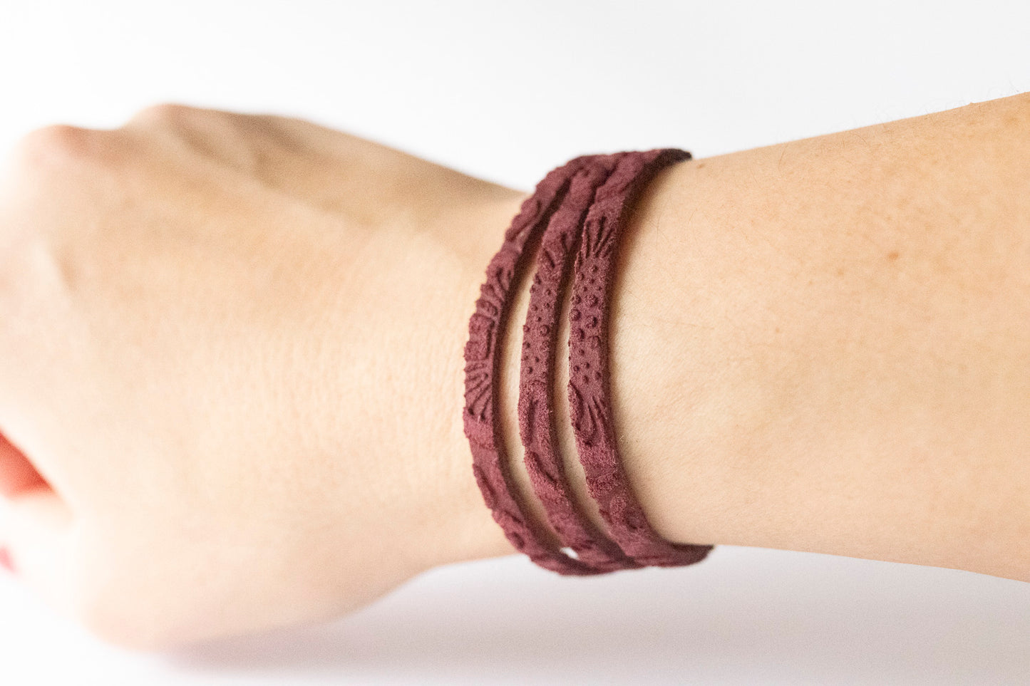 Leather Bracelet / Ultra Skinny Sliced Cuff / Berry Suede