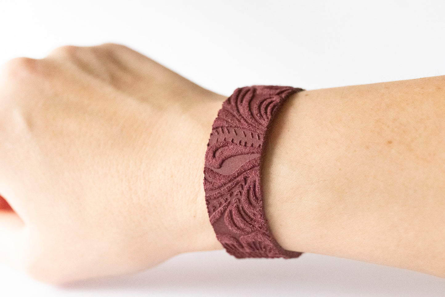 Leather Bracelet / Slim Cuff / Berry Suede