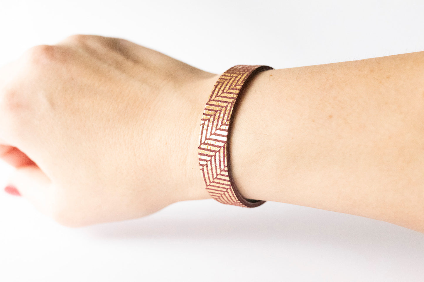 Leather Bracelet / Skinny Slim Cuff / Gilded Glitz