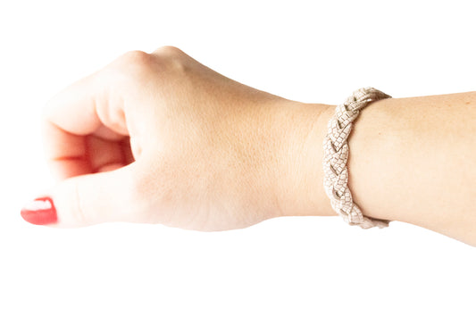 Braided Leather Bracelet / Cream Mosaic