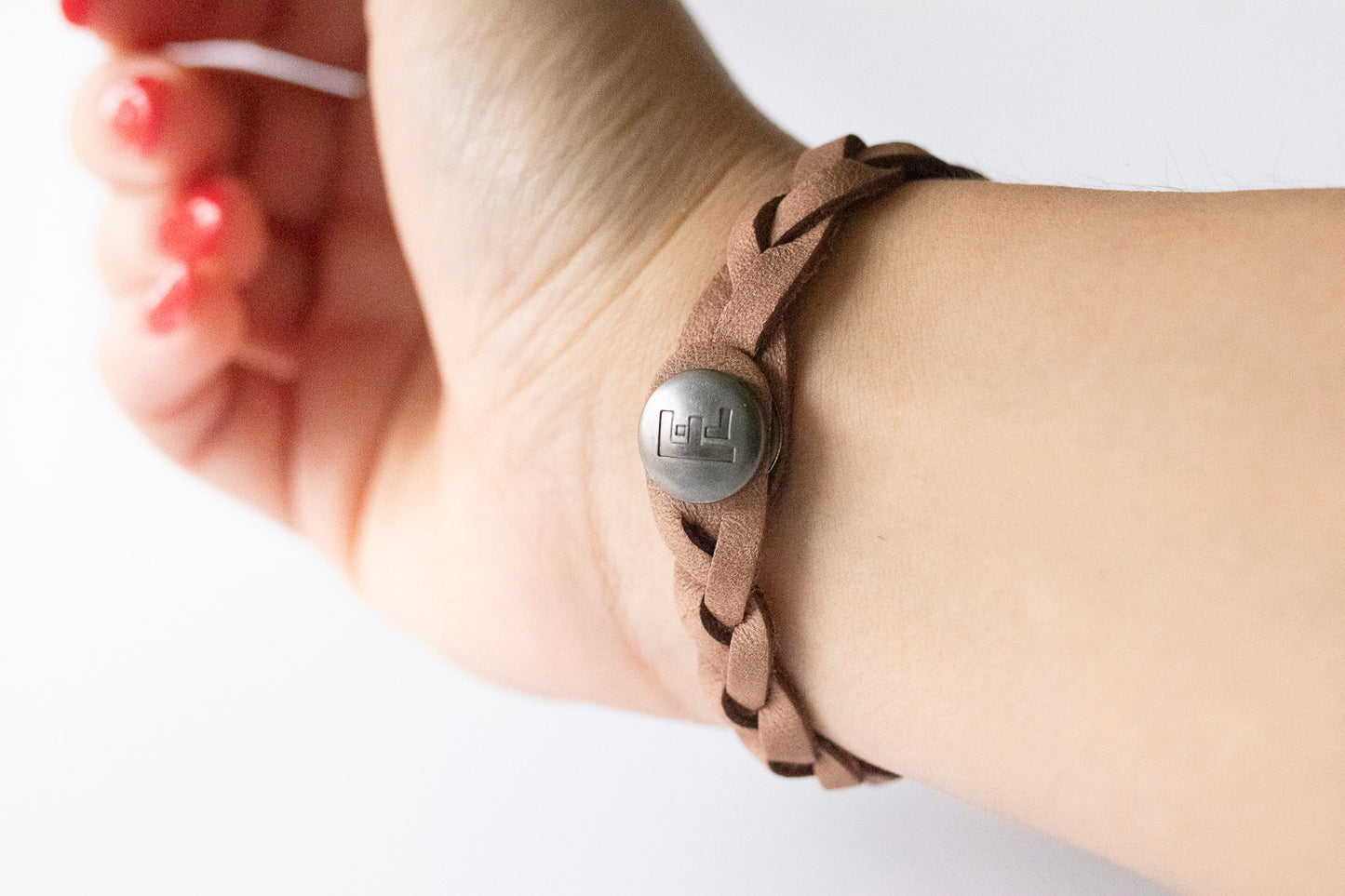 Braided Leather Bracelet / Rose Latte