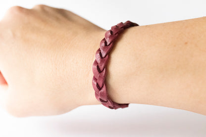 Braided Leather Bracelet / Cranberry
