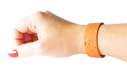 Leather Bracelet / Slim Cuff / Orange Papaya Cork