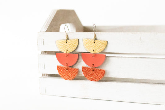 Leather Earrings / Tri Luna / Mango Sunrise