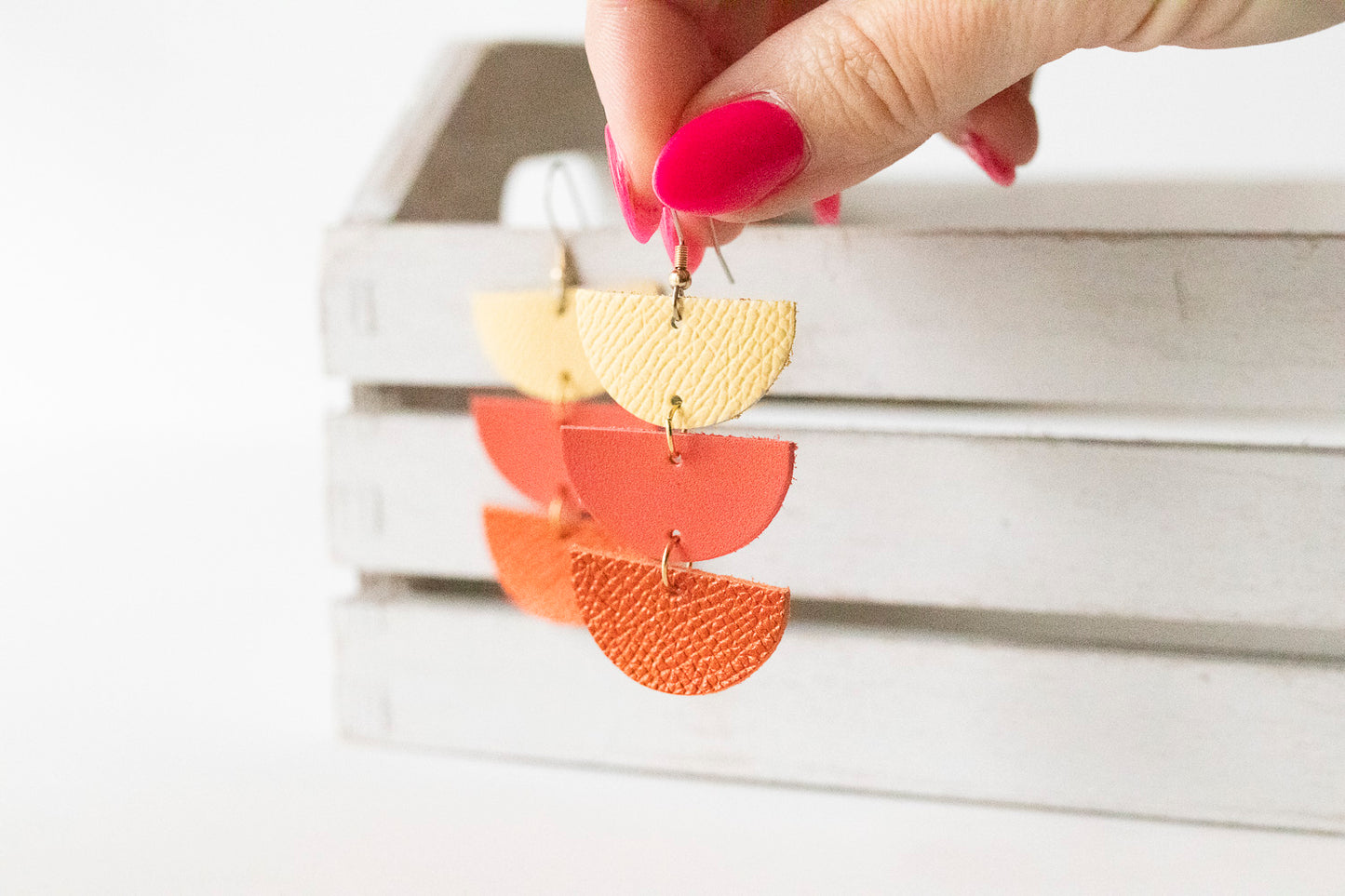 Leather Earrings / Tri Luna / Mango Sunrise