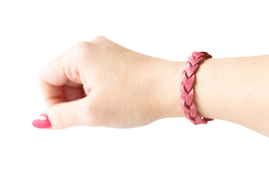 Braided Leather Bracelet / Strawberry