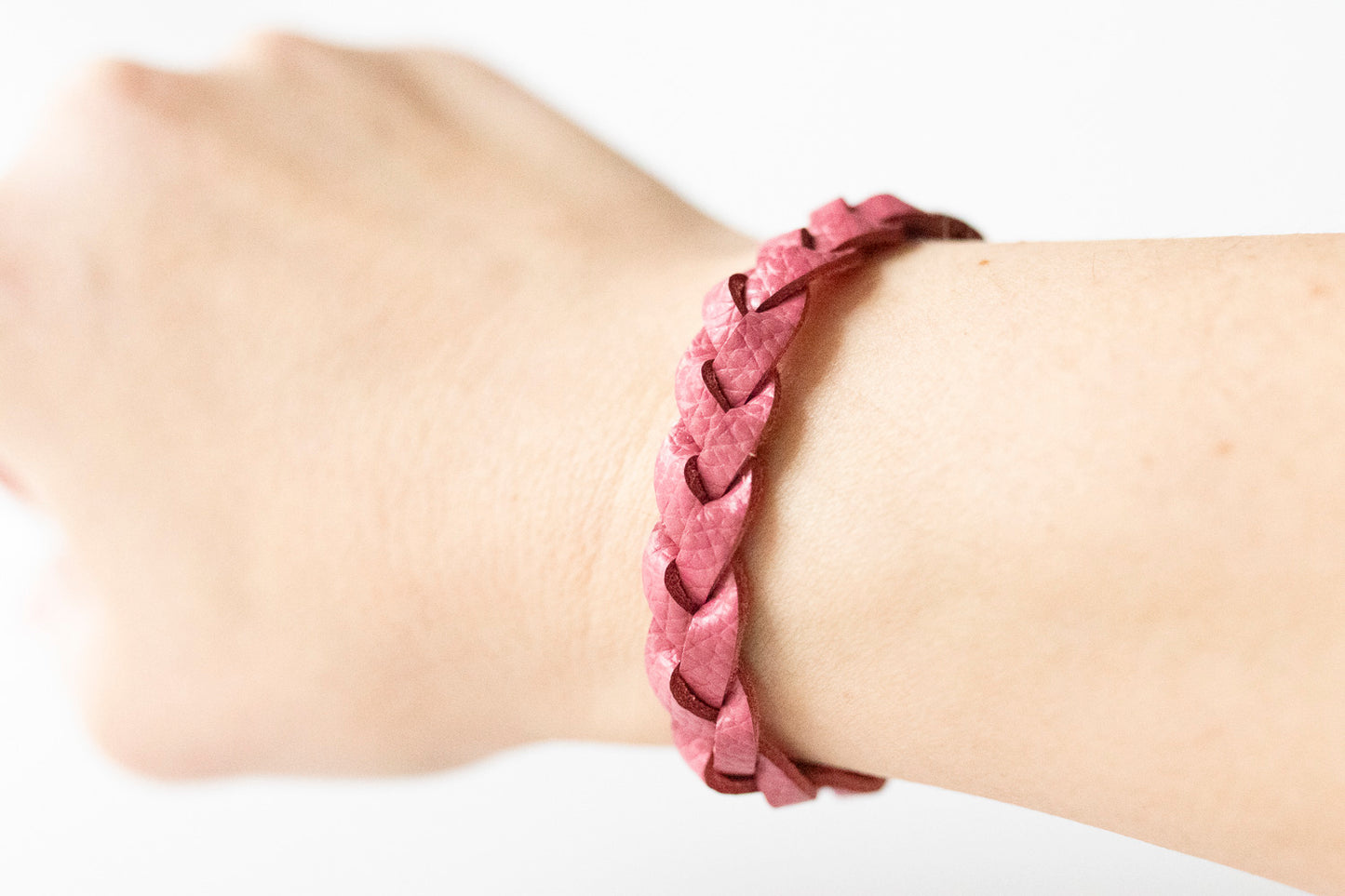 Braided Leather Bracelet / Strawberry