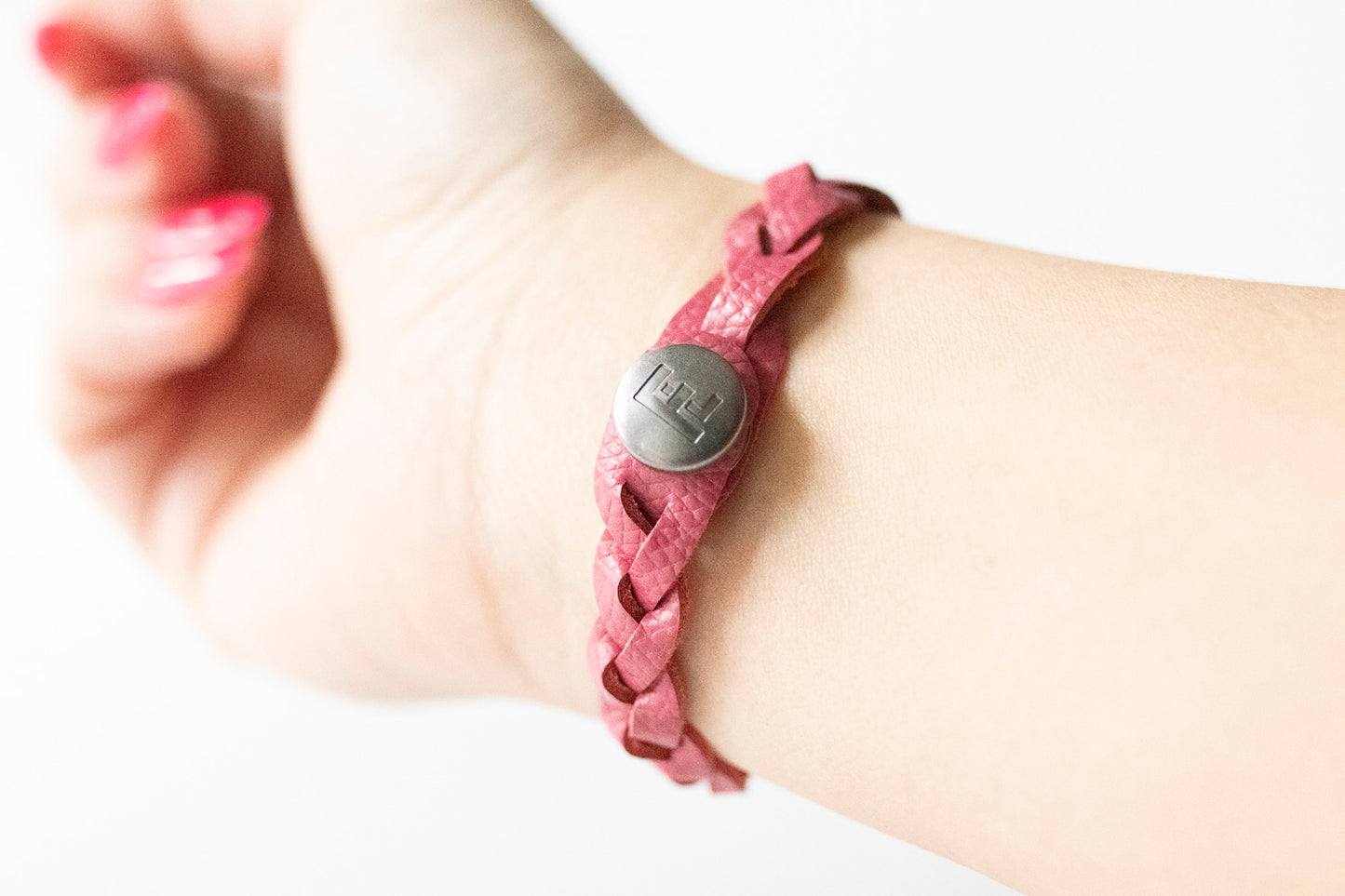 Braided Leather Bracelet / Strawberry