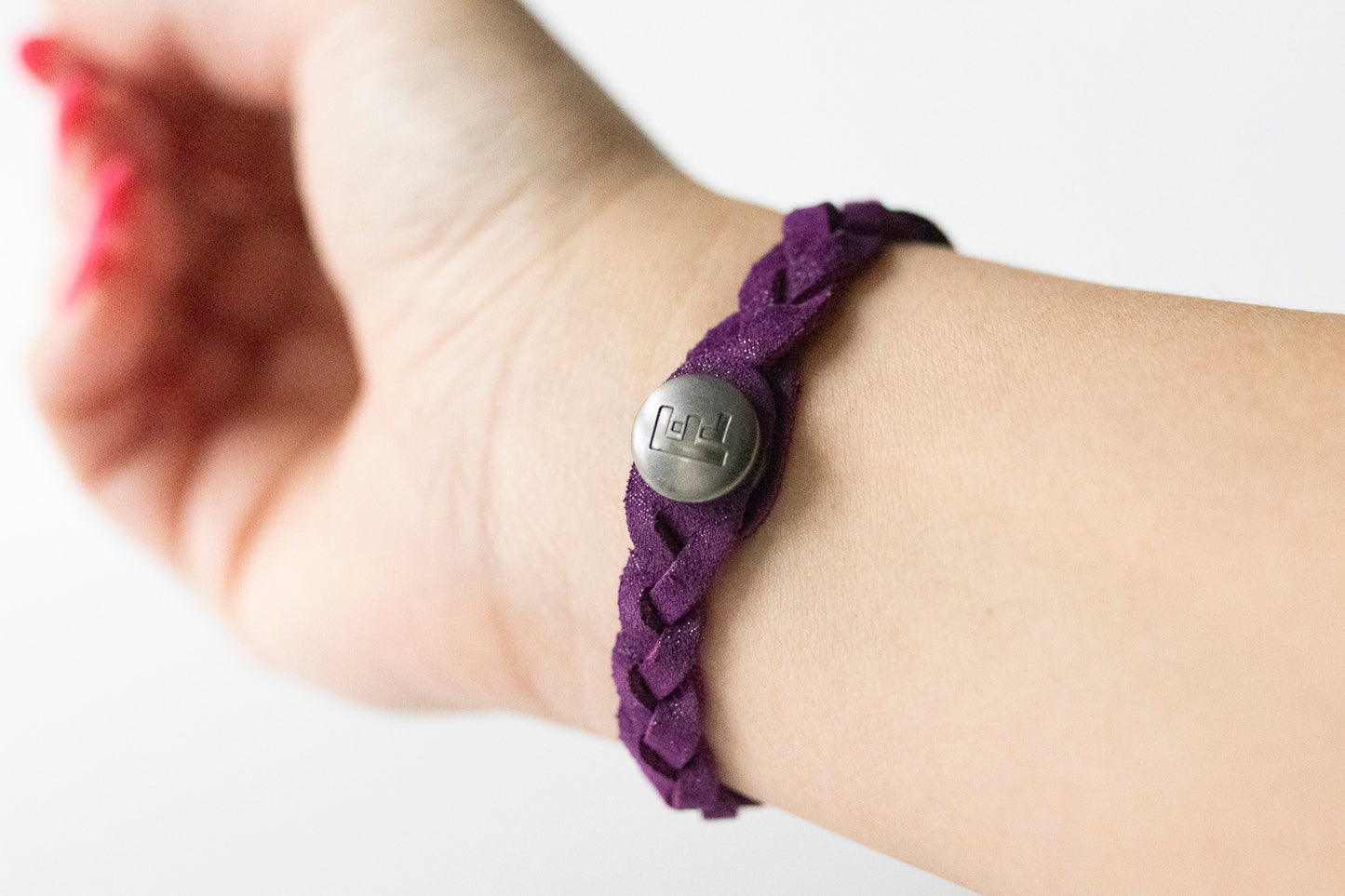 Braided Leather Bracelet / Bright Plum Sparkle