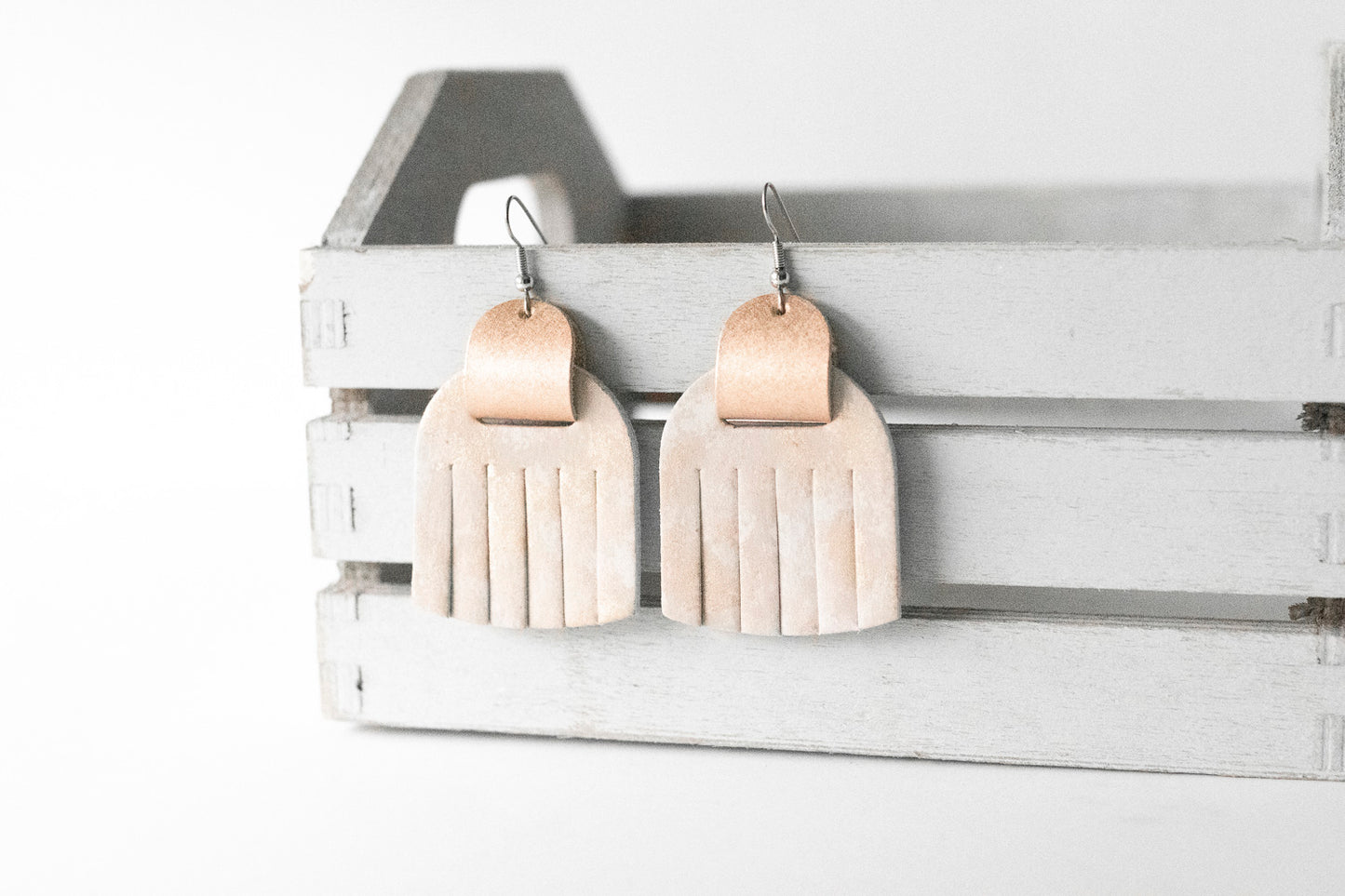 Leather Earrings / Fringies / Summer Opal & Frosted Copper