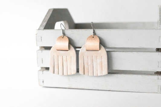 Leather Earrings / Fringies / Summer Opal & Frosted Copper