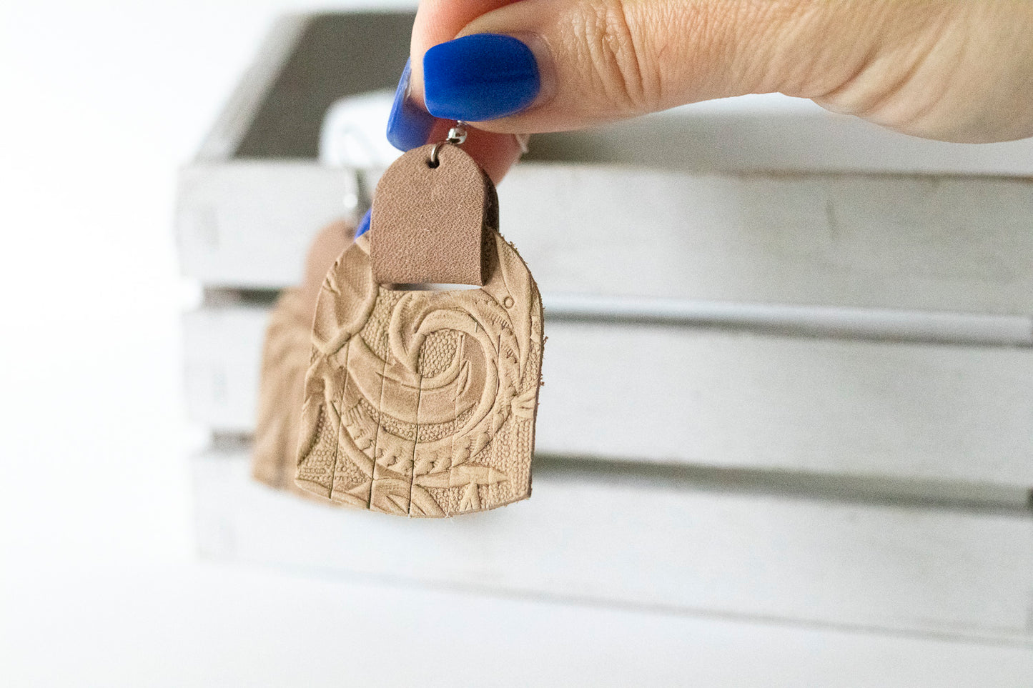 Leather Earrings / Fringies / Western Floral & Rose Latte