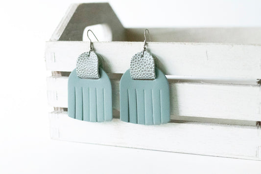 Leather Earrings / Fringies / Big Sky Blue & Silver Fox