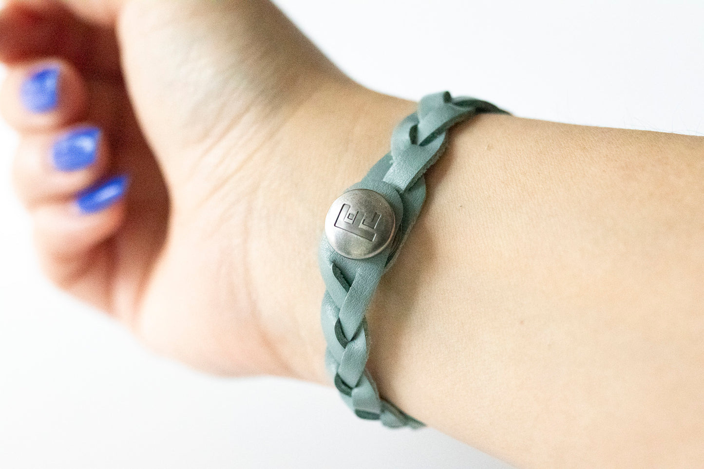 Braided Leather Bracelet / Big Sky Blue
