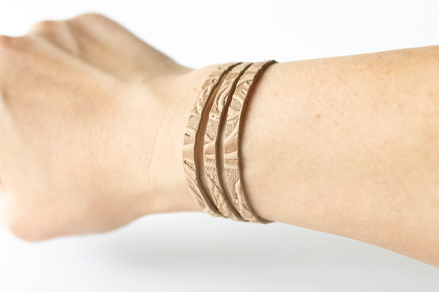 Leather Bracelet / Ultra Skinny Sliced Cuff / Western Floral
