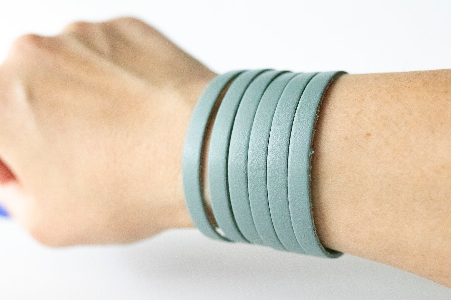 Leather Bracelet / Original Sliced Cuff / Big Sky Blue