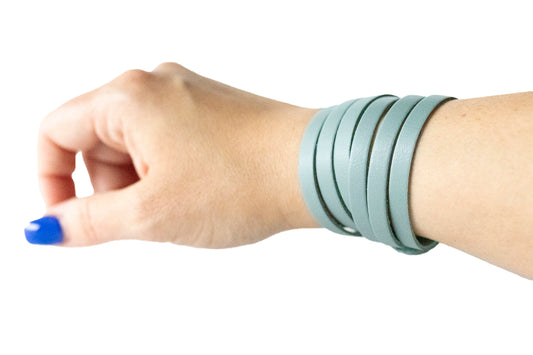 Leather Bracelet / Skinny Sliced Wrap Cuff / Big Sky Blue