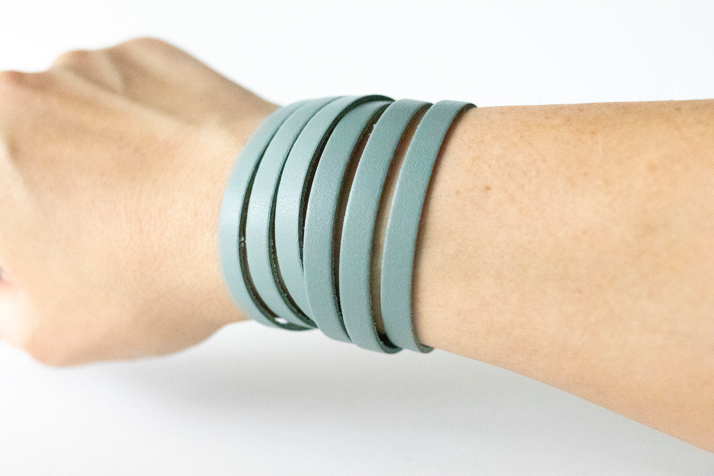 Leather Bracelet / Skinny Sliced Wrap Cuff / Big Sky Blue