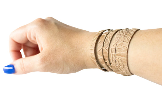 Leather Bracelet / Skinny Sliced Wrap Cuff / Western Floral
