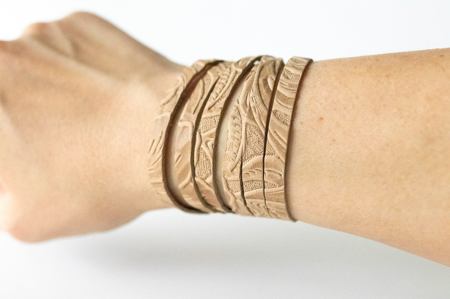 Leather Bracelet / Skinny Sliced Wrap Cuff / Western Floral