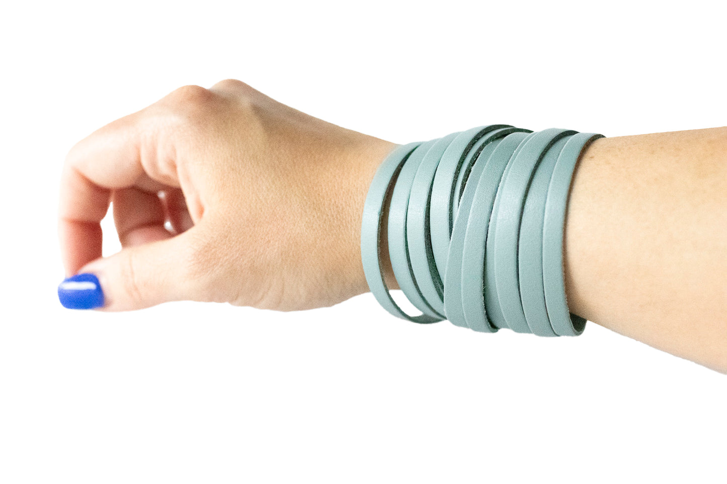 Leather Bracelet / Original Sliced Wrap Cuff / Big Sky Blue