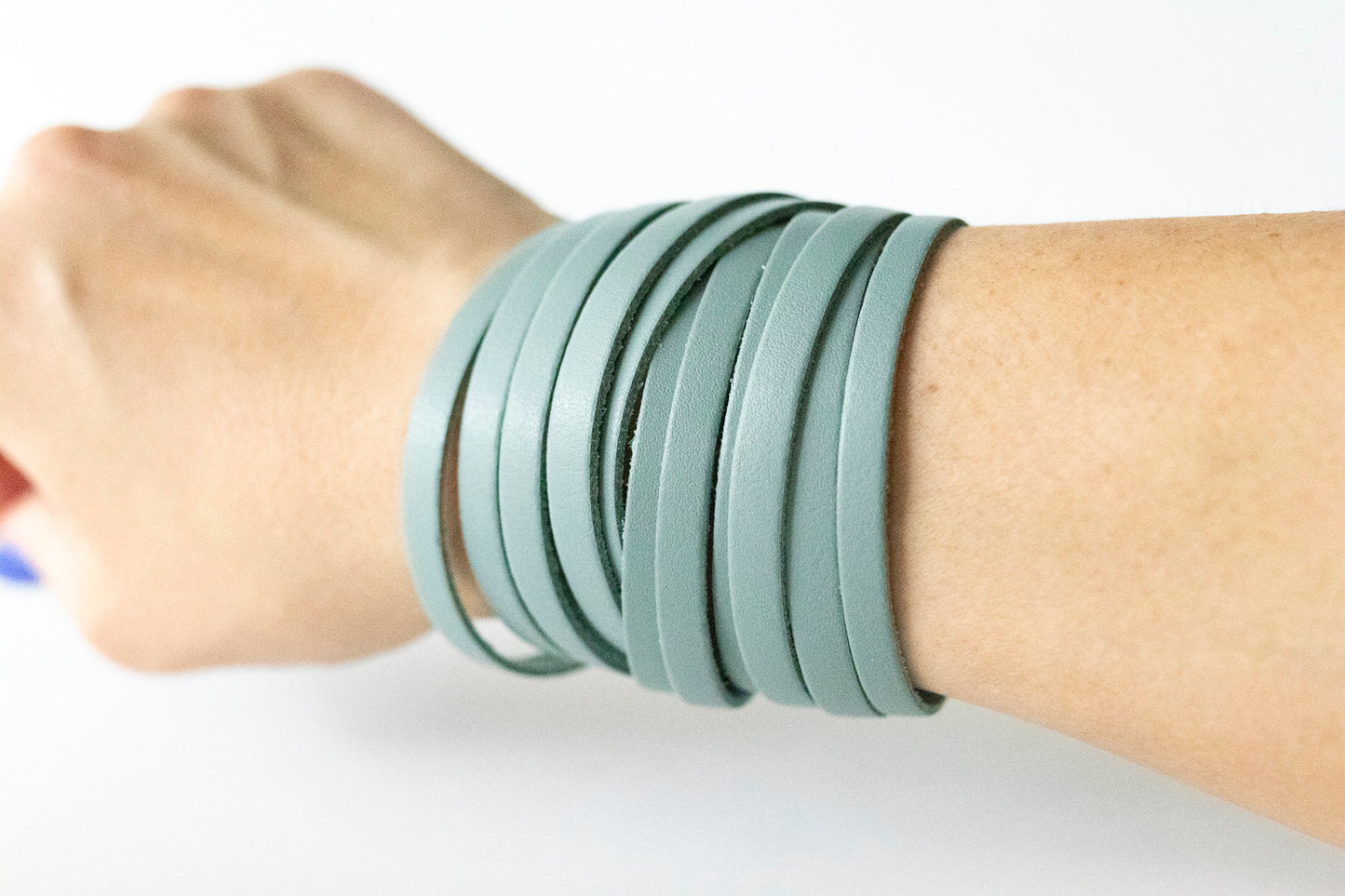 Leather Bracelet / Original Sliced Wrap Cuff / Big Sky Blue