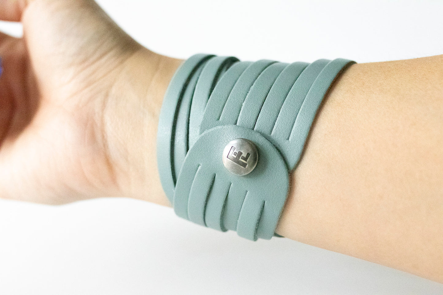 Leather Bracelet / Original Sliced Wrap Cuff / Big Sky Blue