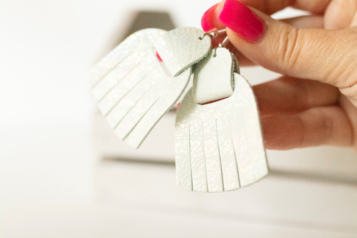 Leather Earrings / Fringies / Pastel Cloud